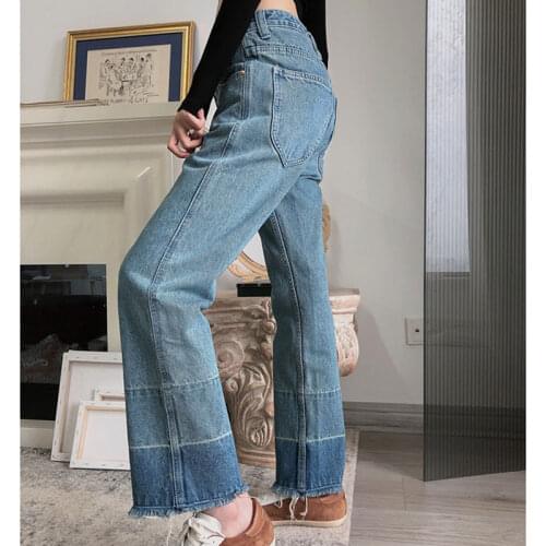 Women Jeans New Autumn Blue Stitching Embroidery Pattern Jeans Women