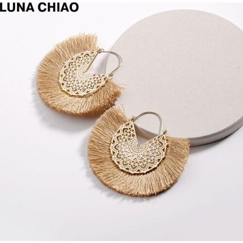 LUNA CHIAO 2020 Fashion Flower Hollow Metal Fringed Tassel Statement Earrings for Women Boho Bijoux Earring Jewelry