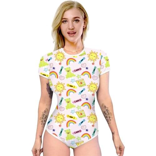 2021 Summer Womens Sexy Slim Romper Print Onesies Casual O Neck Long Sleeve Female Shorts Fashion Printing Homewear Sleepwear