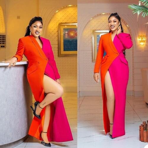 Red And Rose Mermaid Evening Dresses Women Suit Dress Prom Gowns Color Matching Sexy V Neck Custom Made Robe de mariée