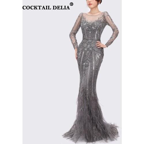 Champagne Red Grey O-Neck Womens Wedding Evening Dress Elegant Luxury Mermaid Prom Dresses 2021 Formal Long Sleeves Backless