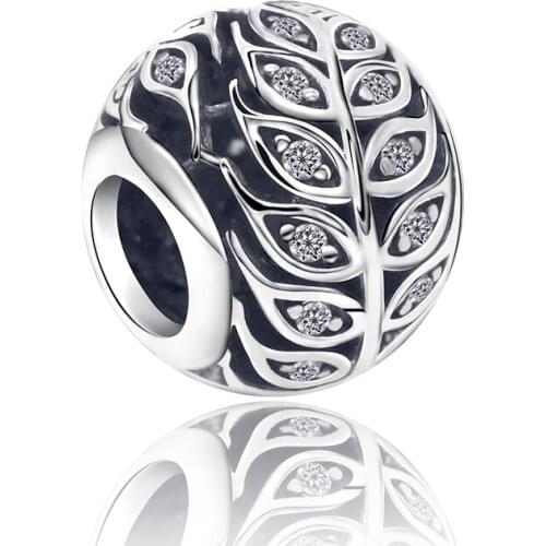 Summer Collection 925 Sterling Silver Openwork Leaves Charms with Clear CZ Fit Pandora Bracelets Fashion Beads Jewelry Making