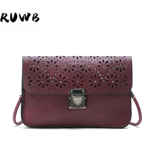 RUWB winter women Hollowed out rivet envelope Shoulder bag ladies small evening clutch purses messenger bags sac a main femme