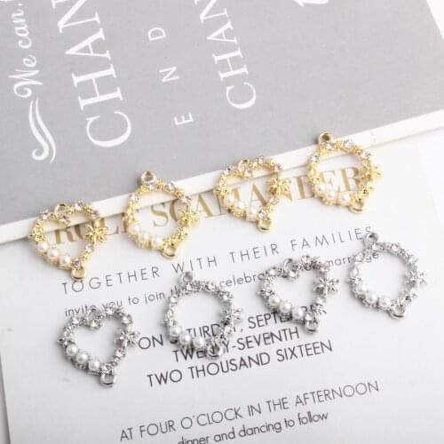 10 pcs Pearl Round Heart Love Charms Connectors Bracelet Handmade DIY Metal Connector Pendant Jewelry Making Accessories YZ340