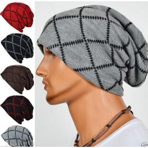 120pcs/lot 2015 new winter unisex warm plaid knitted hip hop skullies beanie hat