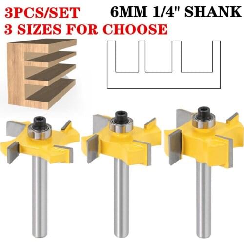 3pcs 6mm Shank Woodworking Tool Router Bits Sets For Wood Rabbeting T Type With Bearings Industrial Grade Milling Cutter