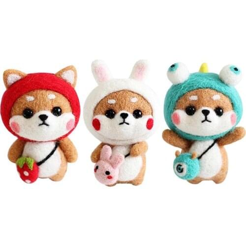 3pcs Cute Hamster cartoon animal set wool needlepoint kit wool felt needle decoration craft needlecraft handmade Poked DIY Dog