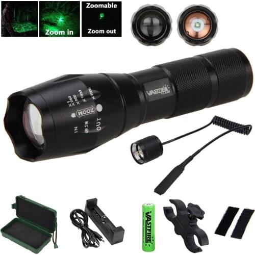 5000 Lumens Tactical Q5 LED hunting Light Adjustable Focus Flashlight Green Torch optional Gun Mount 18650 Battery Remote Switch