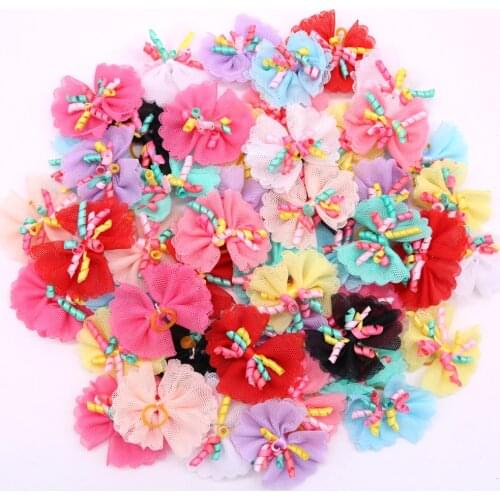 50pcs Handmade Cute Lace Pet Puppy Dog Yorkshire Hair Bows Dog Hair Accessories for Small Dogs Dog Grooming Bows Pet Supplies