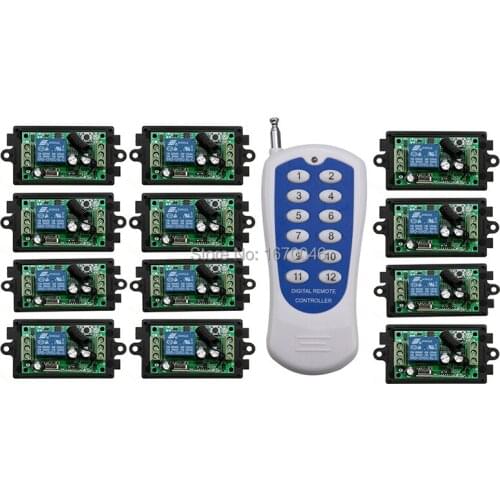 DC12 1CH RF Wireless Remote Control Switch System,12CH Transmitter+12 X Receivers wireless remote switch contro lamp/ window