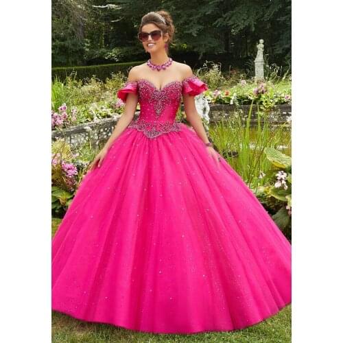 Glitter Beading Quinceanera Dresses 2020 Rose Red Organza 15 Dress Quinceanera Ball Gown Formal Prom Gowns Sexy Sweetheart s