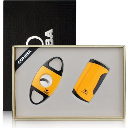 Cigar Lighter Cutter Windproof Torch Jet Flame Gas Mini Lighter Accessories set Butane Metal with Punch Gift Box