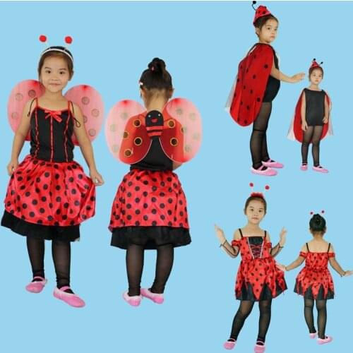 Cartoon Kids Girls Red Ladybug Cosplay Costume Ladybird Cloak Antenna Hat Costumes Set Birthday Party Dress Purim Halloween