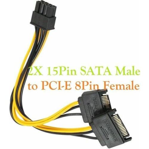 Dual SATA 15pin to 8pin Graphic Card Power Adapter Cable 20cm PCIE SATA Power Supply Cable 8p to SATA for Bitcoin Miner Mining