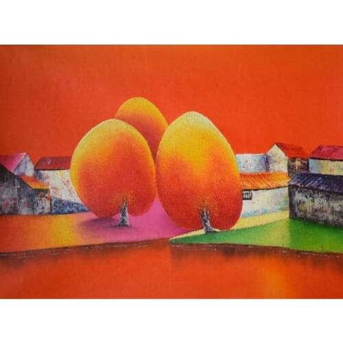 Oil Painting on Canvas Vietnam Landscape Red Wall art picture for Living room Hand painted Modern Painting Home Decor