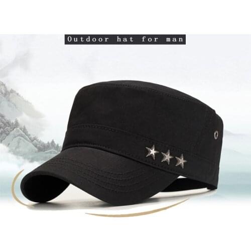 High Quality Cotton military cap Mens Women Flat Hats 3 stars gorras planas casquette vintage outdoor Visor snapback bonnet bone