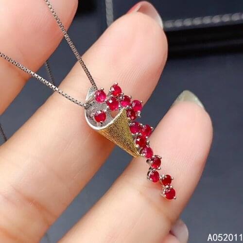 KJJEAXCMY fine jewelry natural ruby 925 sterling silver classic girl gemstone pendant necklace chain support test hot selling