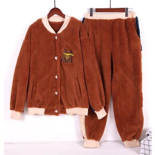 Sleepwear Two-piece for 2020 Autumn and Winter Thick Long-sleeve Trousers Home Suit Pajamas Loose and Comfortable Couple Pajamas