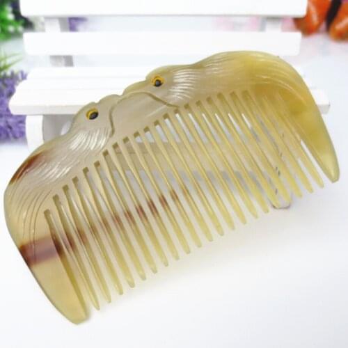 Lover birds design Natural Buffalo horn Comb fine Tooth No-static head Massage Hair Brush Health care Hair Styling combs peine