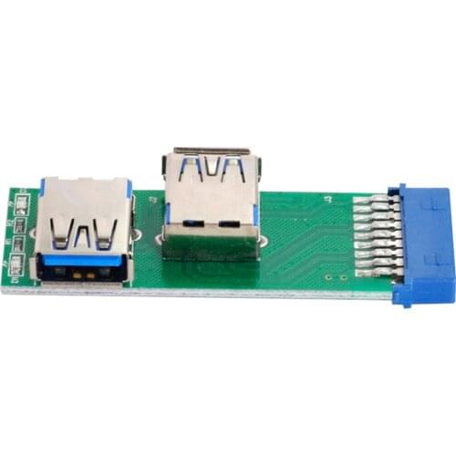 Cablecc Motherboard 20Pin 19 Pin Box Header Slot to Dual Side USB 3.0 A Type Female Adapter PCBA with LED