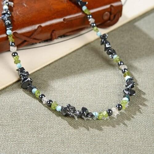 Fashion Short Necklace for Women Natural Hematite Peridot Crystal Stone Irregular Chip Beads Strand Clavicle Choker Jewelry B423