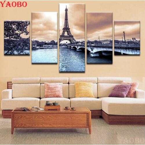 5 Piece Tower Bridge Paris City Scenery diamond embroidery sale full square round diamond painting cross stitch kit mosaic decor