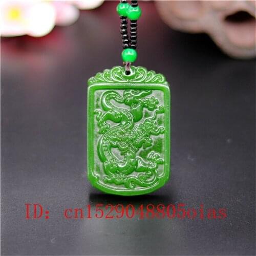 Natural Green Chinese Jade Dragon Pendant Beads Necklace Fashion Charm Jadeite Jewelry Carved Amulet Gifts for Women Men