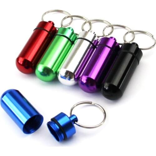 New High Quality Portable WaterProof Mini Blue Aluminum Keychain Tablet Storage Box Bottle Case Holder