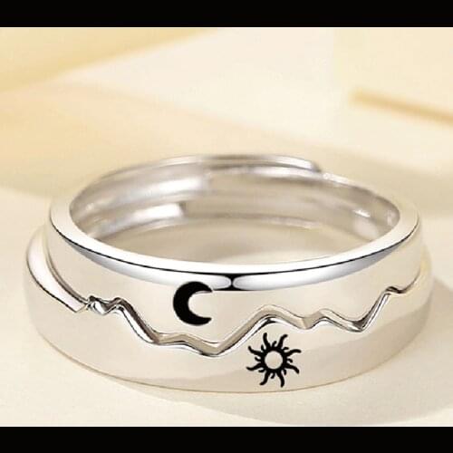 Sun Moon Couple Rings Open Adjustable Ring Eachother Lover Couple Rings Wedding Jewlery Ring Friends Gift Fit for Most Women Men