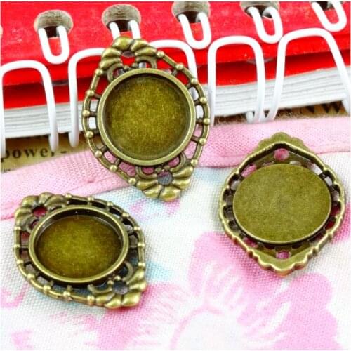 60pcs 10mm Inner Size Antique Bronze Plated Base Cameo Setting Charms Pendant DIY Jewelry Accessories