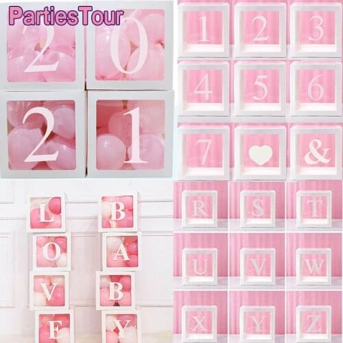Baby Shower Decor Alphabet Name Transparent Box 1-9 Digital Balloon Box Wedding Decorss Gender Reveal Birthday Party Supplies