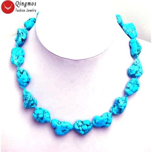 Qingmos Natural 10-15mm BAROQUE BLUE TURQUOISES NECKLACE for Women Genuine Stone Necklaces Natural 18" Chokers Jewelry n5104