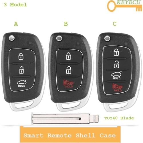 KEYECU 3/4 Buttons Flip Folding Remote Key Fob Shell For Hyundai HB20 SANTA FE IX35 IX45 Accent I40 TOY40 Key Case