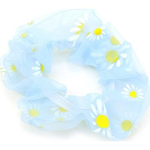 Cute Simple Mesh Daisy Light Purple Pink Yellow Black Flowers Netting Elastic Hair Bands Ponytail Holders Headwear for Women