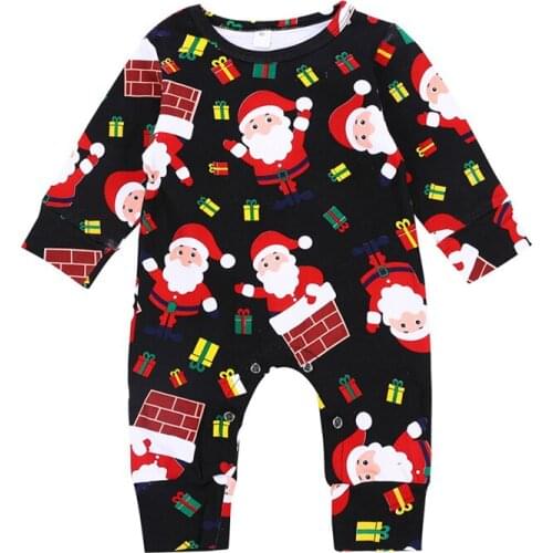 Christmas Newborns Romper Infant Baby Boys Girls Cartoon Santa Gift Print Jumpsuit Fashion Long Sleeves Winter Clothes 0-18M A20