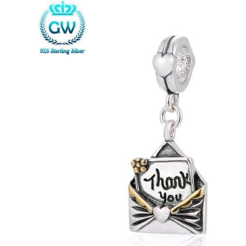 Sterling Silver Thank You Letter Golden Charms For Jewelry Diy Making For Bracelets & Bangles GW Brand Jewellery S218