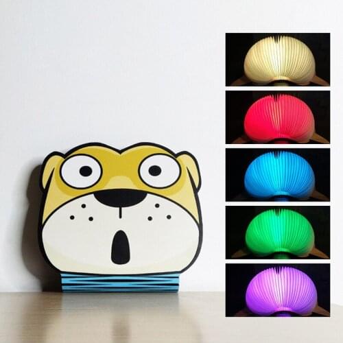 Cantoon night light LED folding book light maple walnut wooden dog penda fox pumpkin table lamp RGB indoor decorative lighting