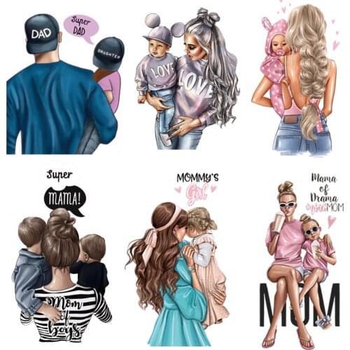 Russian Mom&Father Patches For Clothing DIY T-shirt Patches Iron On Heat Transfers Daughter&Son Thermal Sticker On Clothes