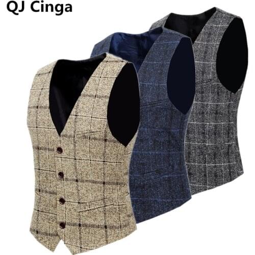 Striped Plaid Woolen Vest Mens Yellow Black Blue Waistcoat Fashion Slim Fit Sleeveless Jacket Vests Plus Size S-5XL Men Colete