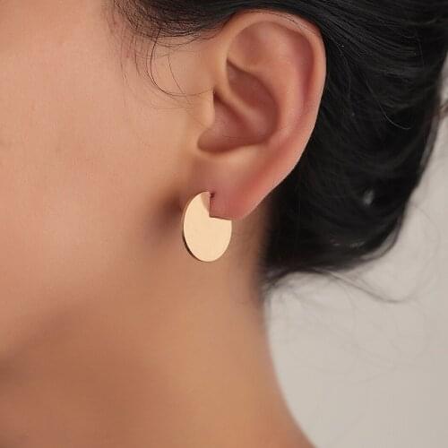 Punk C Shaped Round Disc Stud Earrings For Girls Geometry Metalic Simple Cut Ear Nail Personality Irregular Coin Bronics