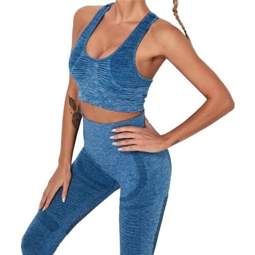 Hollow Out High Waist Sport Set Women Tracksuit Seamless Workout Gym Suit Breathable Fitness Leggings Vest Type Bra Sports Wear