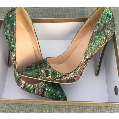 Green snake pattern 12cm women shoes girls sexy 10cm high heels printed multi colors stilettos 8cm wedding shoes YG032 CHENSIR9