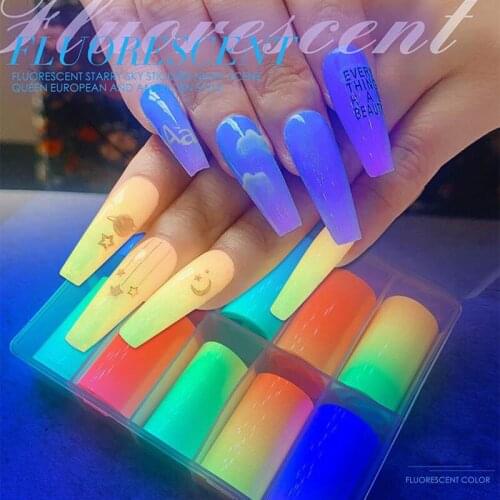 10pcs (100*4cm) Nail Art Foil Transfer Stickers 1 Box Glow Dark Fluorescent Neon Flame Nail Foil / Luminous Fire Foil