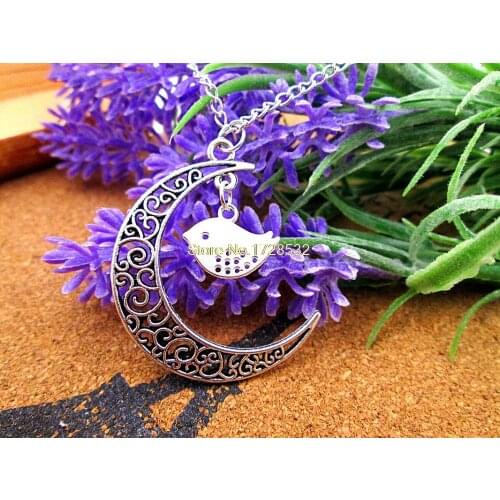 12pcs/lot Women Fashion Harajuku necklace, Crescent Moon necklace with bird charms