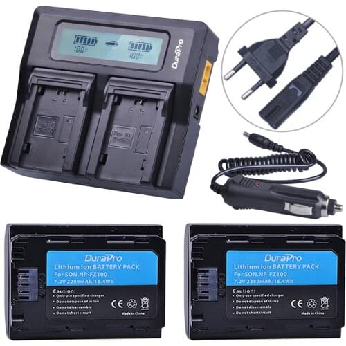 2PC NP FZ100 Battery + LCD Quick Charger for Sony NP-FZ100 BC-QZ1 Alpha 9, A7RIII, ILCE-7RM3 for Sony A9, A9R, Alpha 9s Camera