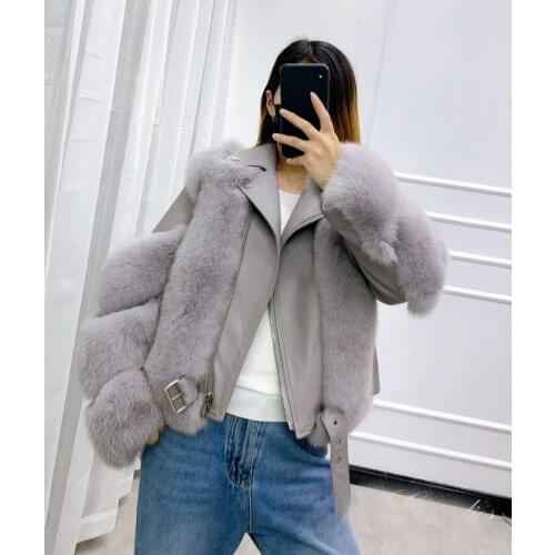 2020 New Real genuine natural fox fur coat with sheep skin women fashion whole skin short warm winter jacket overcoat 6color