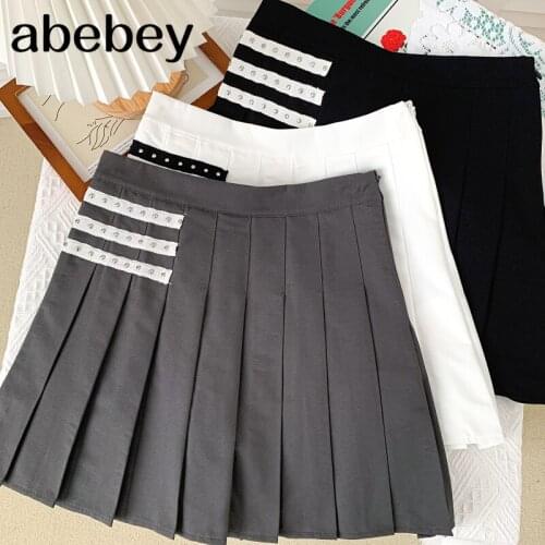 2021 New Summer Fashion All-match solid Skirt stripe stitching high waist slim Skirt pleated A-line short Skirt