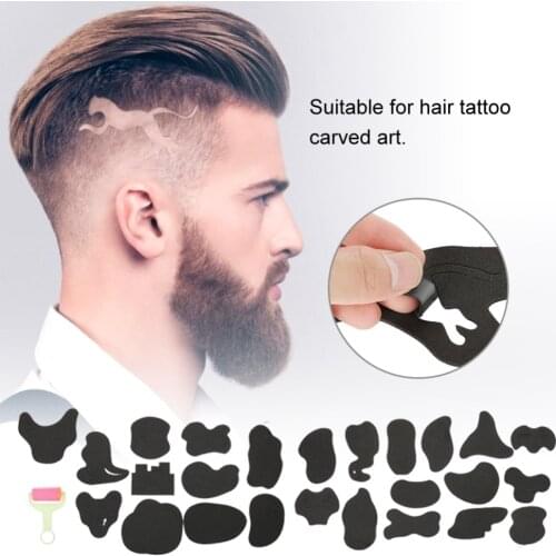 25pcs Hair Trimmer Tattoo Template Carved Coloring Pattern Stencil Tattoo Barber Salon Hair Styling Tools Tattoo Stickers Supply