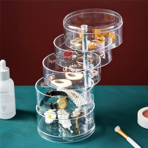 3/4/5 Layers Desktop Jewelry Storage Box 360Degree Rotatable Clear Display Rack for Necklace Earring Bracelet Hairpin Cosmetics