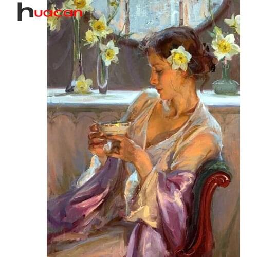 Huacan 5d Diamond Painting Lady Woman Diamond Art Embroidery Mosaic Portrait Flower Decor Home Wall Sticker